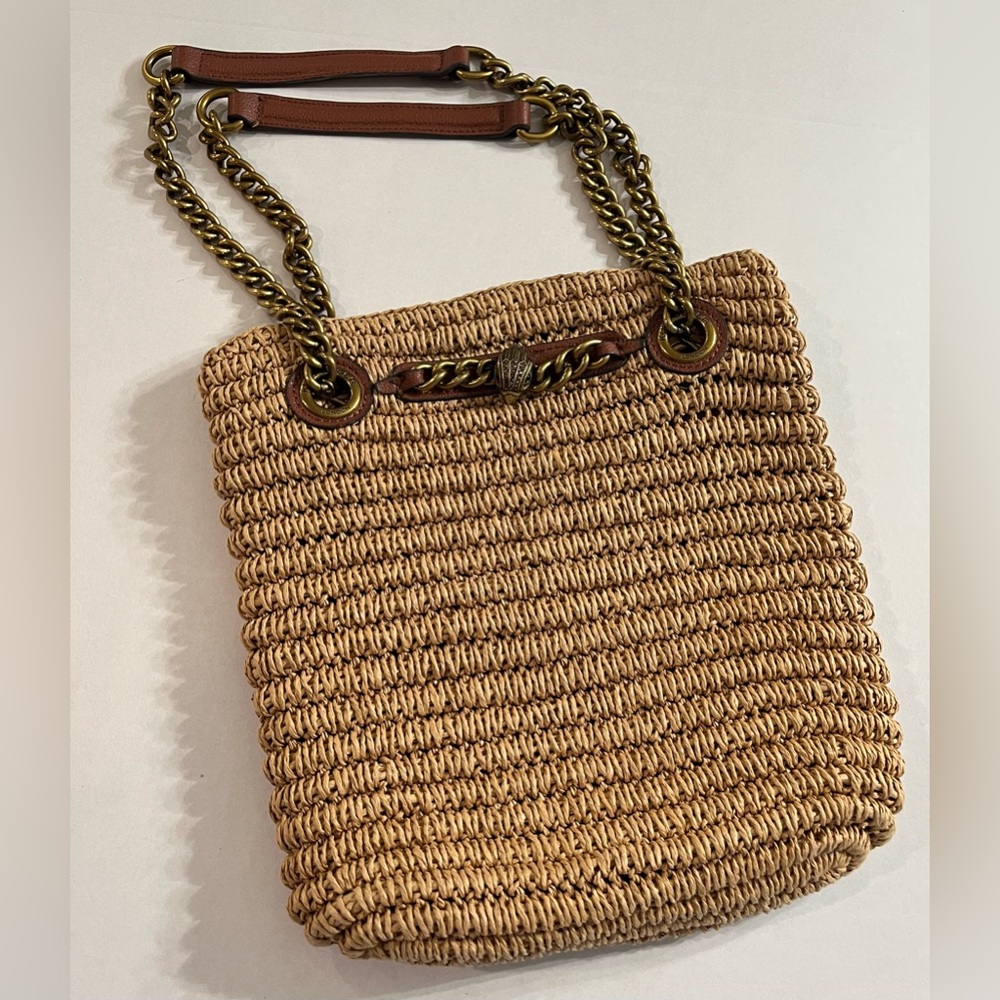 Kurt Geiger Woven Hand Bag Gold Chain Strap Tan w/Brown Leather Spring/Summer